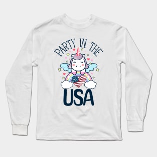 Retro Party In The USA 4th of July Unicorn Rainbows Long Sleeve T-Shirt